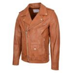 WeeBroz Men's Tan Leather Biker Jacket Brando Jacket Biker Style - Image 4