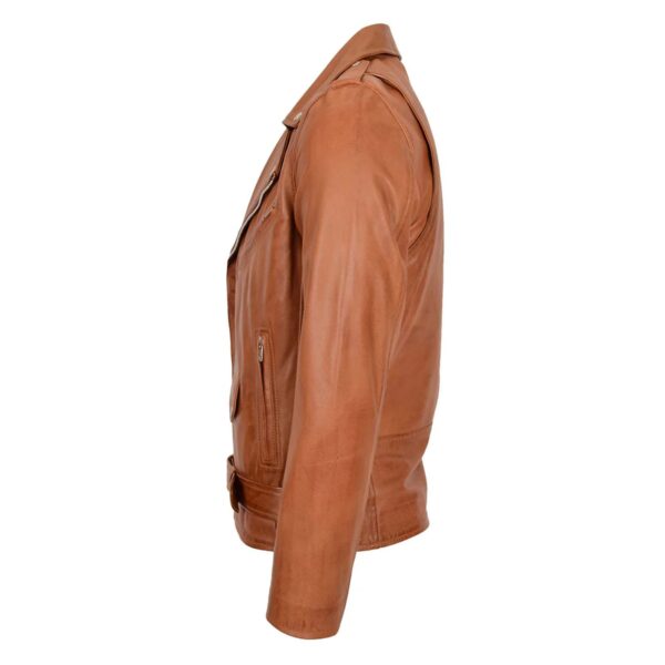 WeeBroz Men's Tan Leather Biker Jacket Brando Jacket Biker Style - Image 5