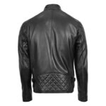 WeeBroz Men's Black Leather Biker Jacket Quilt Detail Style - Image 2