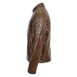 WeeBroz Men's Timber Brown Leather Biker Jacket Quilt Detail Style - Image 5