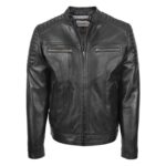 WeeBroz Men's Black Leather Biker Jacket Zipper Biker Style