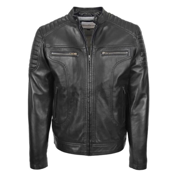 WeeBroz Men's Black Leather Biker Jacket Zipper Biker Style - Image 1