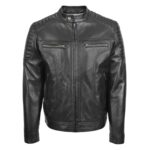 WeeBroz Men's Black Leather Biker Jacket Zipper Biker Style - Image 3