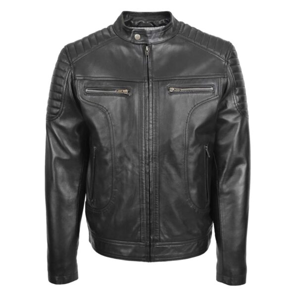 WeeBroz Men's Black Leather Biker Jacket Zipper Biker Style - Image 3