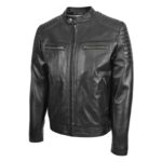 WeeBroz Men's Black Leather Biker Jacket Zipper Biker Style - Image 4