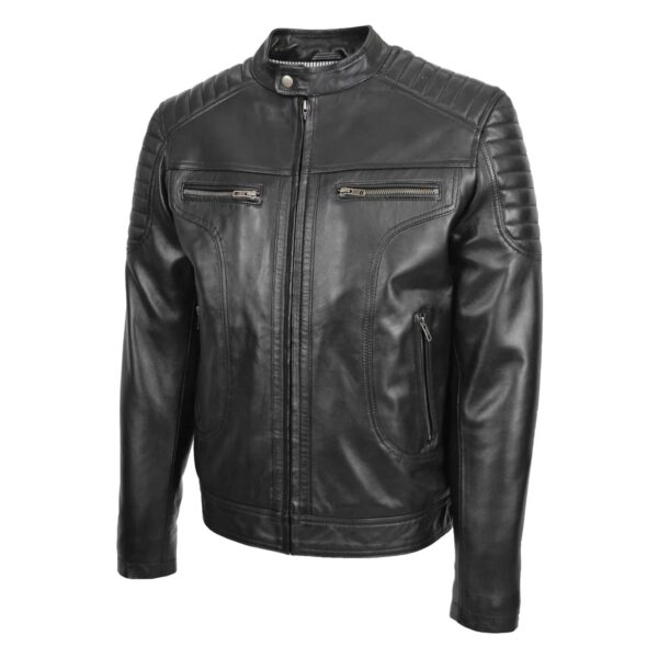WeeBroz Men's Black Leather Biker Jacket Zipper Biker Style - Image 4