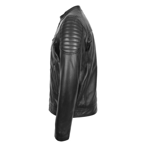 WeeBroz Men's Black Leather Biker Jacket Zipper Biker Style - Image 5
