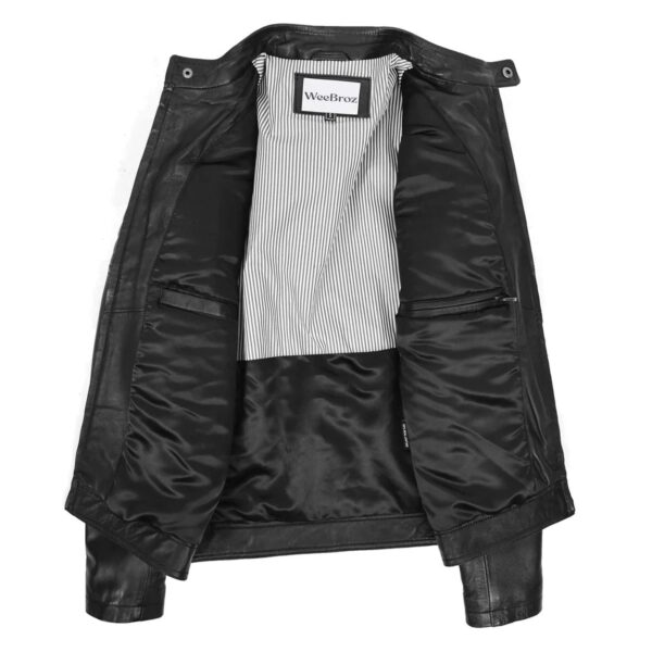 WeeBroz Men's Black Leather Biker Jacket Zipper Biker Style - Image 6