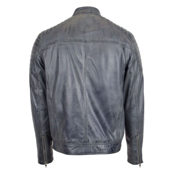 WeeBroz Men's Grey Two Tone Leather Biker Jacket Zip Moto Style - Image 2
