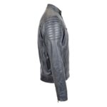 WeeBroz Men's Grey Two Tone Leather Biker Jacket Zip Moto Style - Image 5