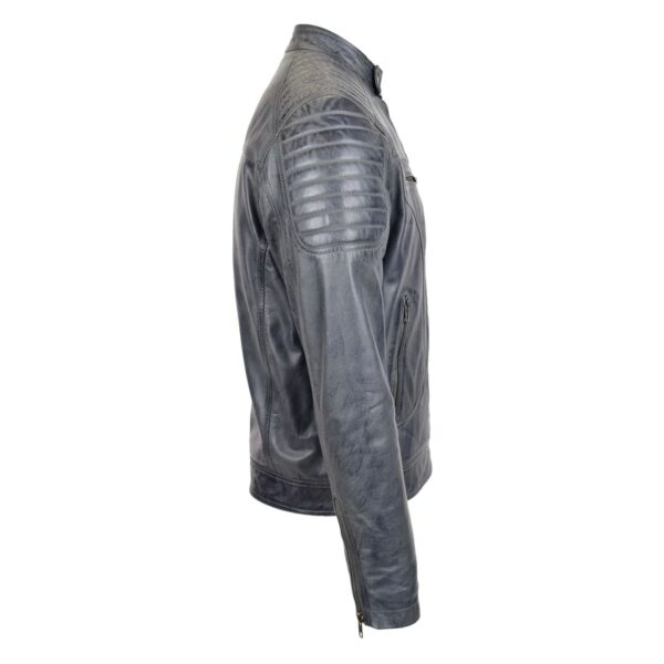 WeeBroz Men's Grey Two Tone Leather Biker Jacket Zip Moto Style - Image 5