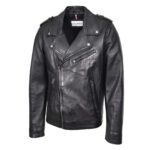 WeeBroz Men's Black Leather Biker Jacket Cross Zip Brando Biker Style - Image 5