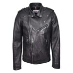 WeeBroz Men's Black Leather Biker Jacket Cross Zip Brando Biker Style - Image 3