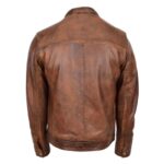 WeeBroz Men's Antique Brown Leather Biker Jacket Cafe Racer Biker Style - Image 2