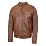 WeeBroz Men's Antique Brown Leather Biker Jacket Cafe Racer Biker Style - Image 4
