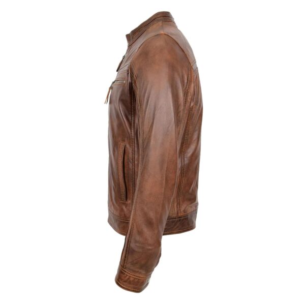 WeeBroz Men's Antique Brown Leather Biker Jacket Cafe Racer Biker Style - Image 5