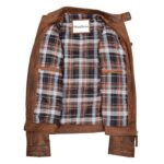 WeeBroz Men's Antique Brown Leather Biker Jacket Cafe Racer Biker Style - Image 6