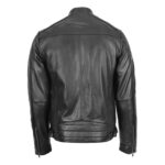 WeeBroz Men's Black Leather Biker Jacket Classic Cafe Racer Style - Image 2