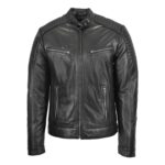 WeeBroz Men's Black Leather Biker Jacket Classic Cafe Racer Style - Image 3
