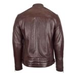 WeeBroz Men's Brown Leather Biker Jacket Classic Cafe Racer Style - Image 2