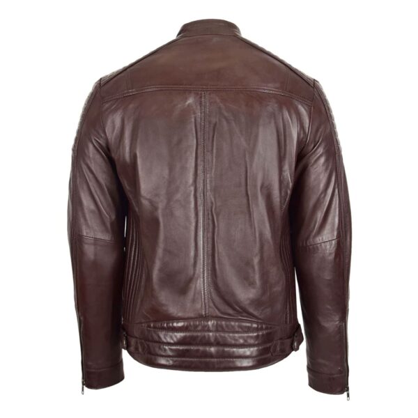 WeeBroz Men's Brown Leather Biker Jacket Classic Cafe Racer Style - Image 2
