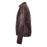 WeeBroz Men's Brown Leather Biker Jacket Classic Cafe Racer Style - Image 5
