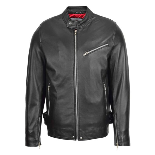 WeeBroz Men's Black Leather Biker Jacket Casual Biker Style - Image 3