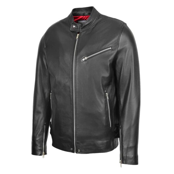 WeeBroz Men's Black Leather Biker Jacket Casual Biker Style - Image 5