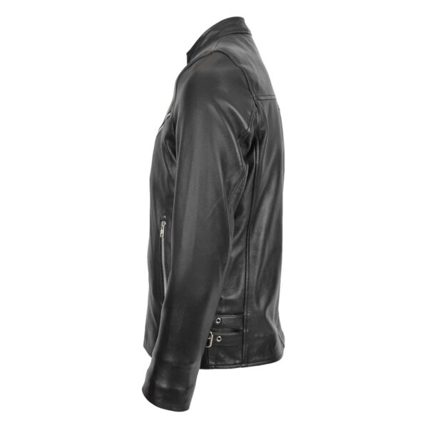WeeBroz Men's Black Leather Biker Jacket Casual Biker Style - Image 4