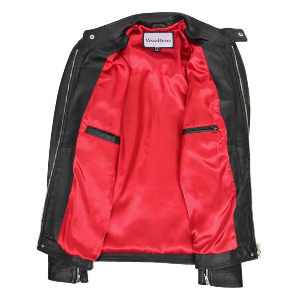 WeeBroz Men's Black Leather Biker Jacket Casual Biker Style - Image 6
