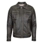 WeeBroz Men's Grey Leather Biker Jacket Detachable Hoodie Work Style - Image 3