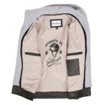 WeeBroz Men's Grey Leather Biker Jacket Detachable Hoodie Work Style - Image 6