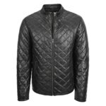 WeeBroz Men's Black Leather Biker Jacket Quilted Biker Style