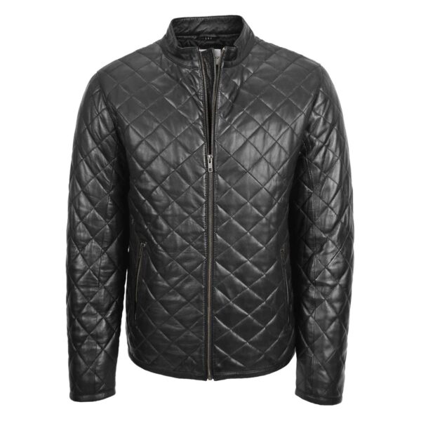 WeeBroz Men's Black Leather Biker Jacket Quilted Biker Style - Image 1