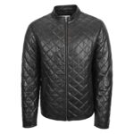 WeeBroz Men's Black Leather Biker Jacket Quilted Biker Style - Image 3