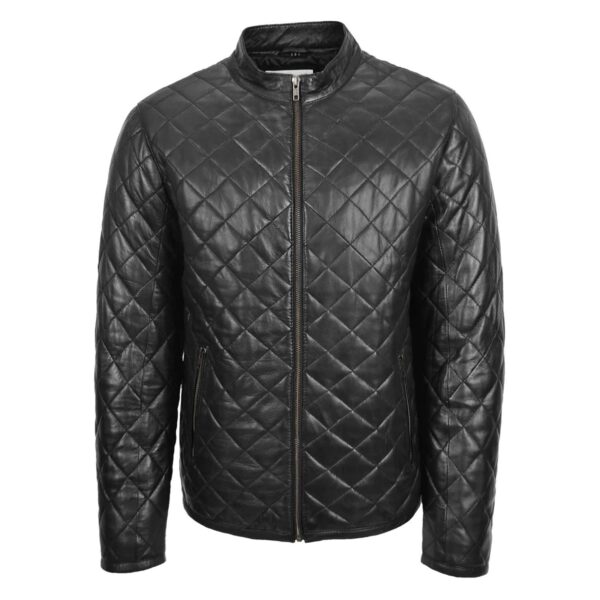 WeeBroz Men's Black Leather Biker Jacket Quilted Biker Style - Image 3