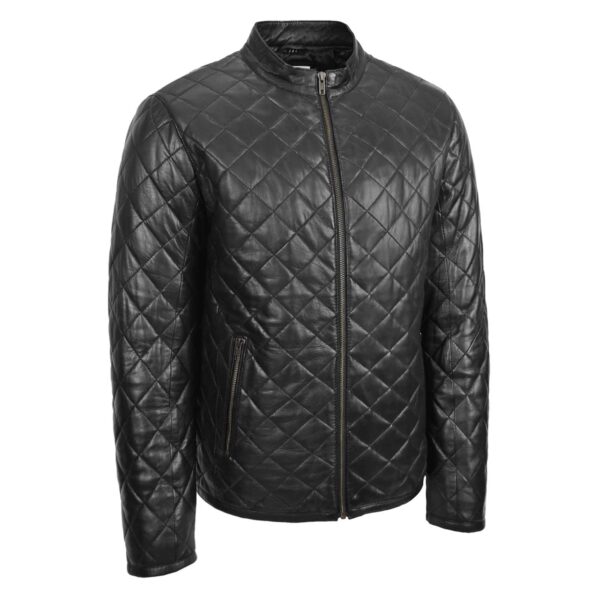 WeeBroz Men's Black Leather Biker Jacket Quilted Biker Style - Image 4