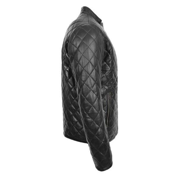 WeeBroz Men's Black Leather Biker Jacket Quilted Biker Style - Image 5