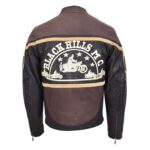 WeeBroz Men's Brown Leather Biker Jacket Racing Badges "Black Hills" Style - Image 2