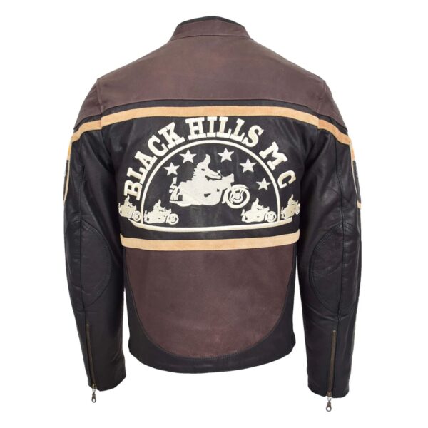 WeeBroz Men's Brown Leather Biker Jacket Racing Badges "Black Hills" Style - Image 2