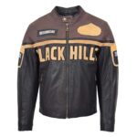 WeeBroz Men's Brown Leather Biker Jacket Racing Badges "Black Hills" Style - Image 3