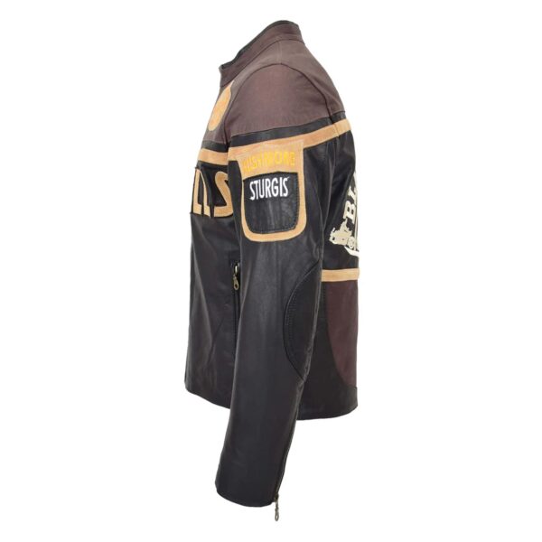 WeeBroz Men's Brown Leather Biker Jacket Racing Badges "Black Hills" Style - Image 5