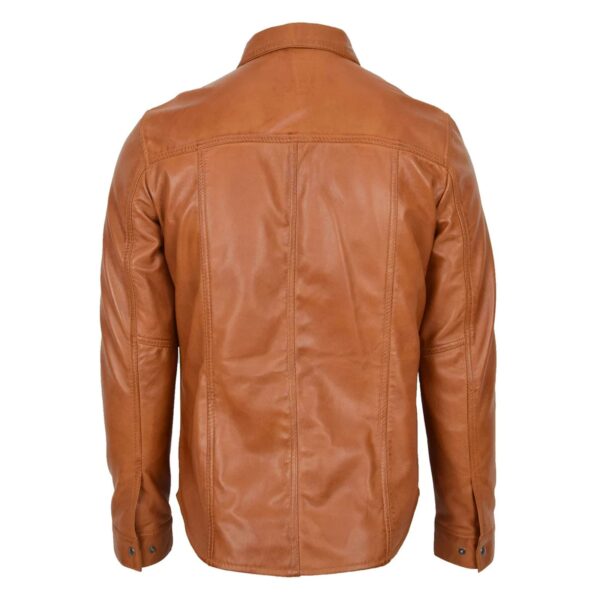 WeeBroz Men's Tan Leather Biker Jacket Classic Trucker Style - Image 2