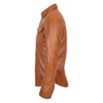 WeeBroz Men's Tan Leather Biker Jacket Classic Trucker Style - Image 5