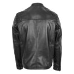 WeeBroz Men's Black Leather Biker Jacket Standing Collar Racer Style - Image 2