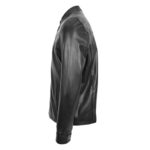 WeeBroz Men's Black Leather Biker Jacket Standing Collar Racer Style - Image 5