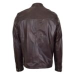WeeBroz Men's Brown Leather Biker Jacket Standing Collar Racer Style - Image 2