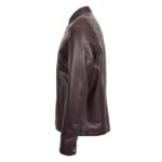 WeeBroz Men's Brown Leather Biker Jacket Standing Collar Racer Style - Image 5