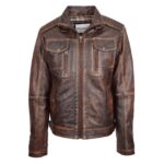 WeeBroz Men's Vintage Brown Leather Biker Jacket Urban Biker Style