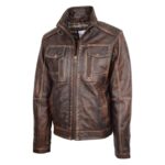 WeeBroz Men's Vintage Brown Leather Biker Jacket Urban Biker Style - Image 4